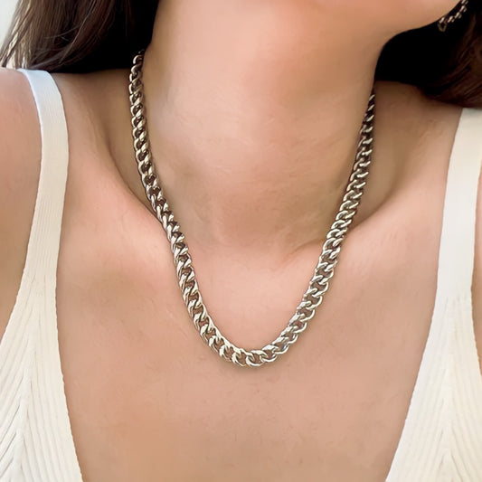 Curb Chain Necklace 7mm in White Gold