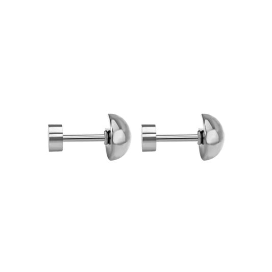 Half Ball Back Screw Stud Earrings in White Gold