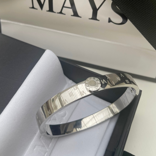 Roman Numeral Bangle in White Gold