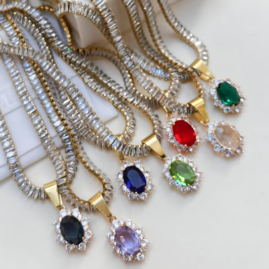 Viena Tennis Chain Necklace - 9 Stone Colors