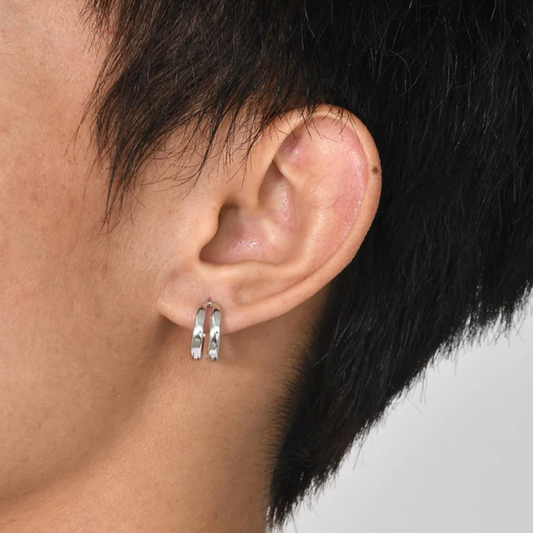 Double Row Huggie Earrings in White Gold