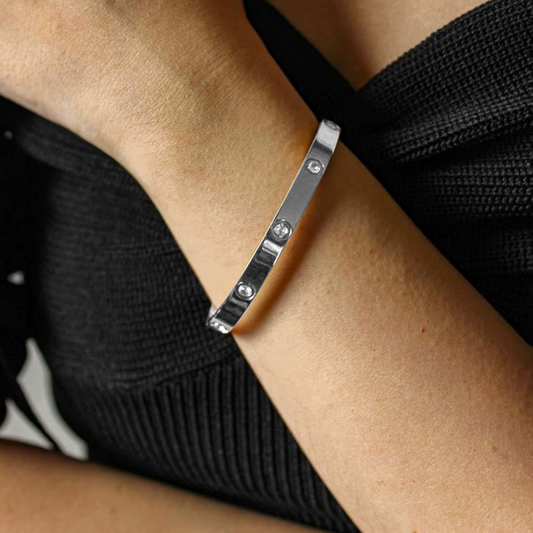 Unique CZ Bangle in White Gold