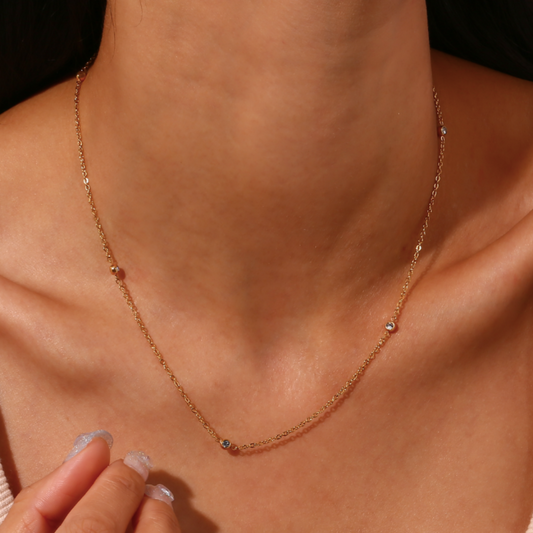 dainty zirconia necklace gold waterproof