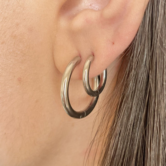 Chunky Hoops in White Gold