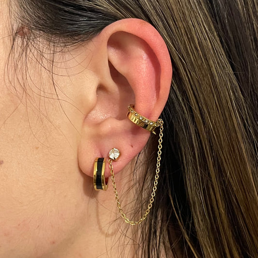 Enamel Huggie Earrings - Black