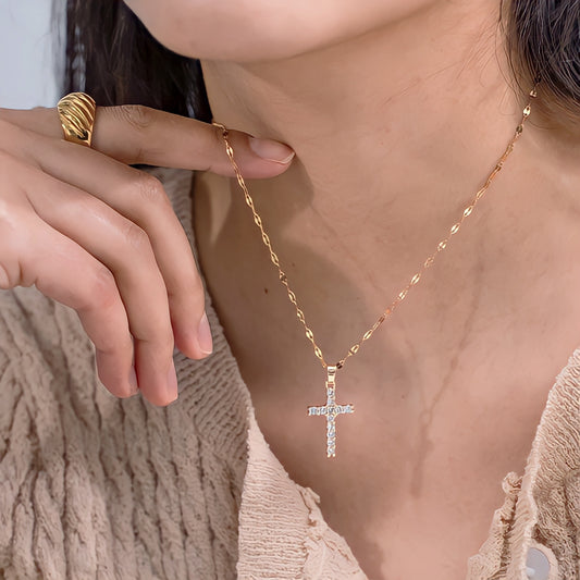 Iced CZ Cross Pendant Necklace