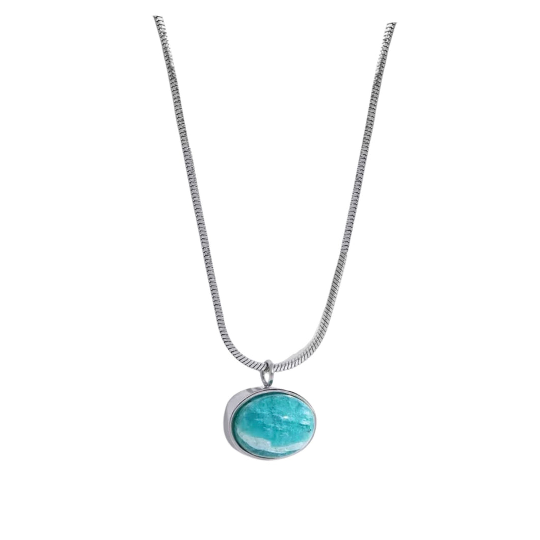 Amazonite Pendant Necklace in White Gold