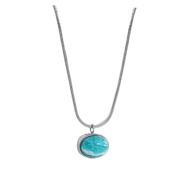 Amazonite Pendant Necklace in White Gold