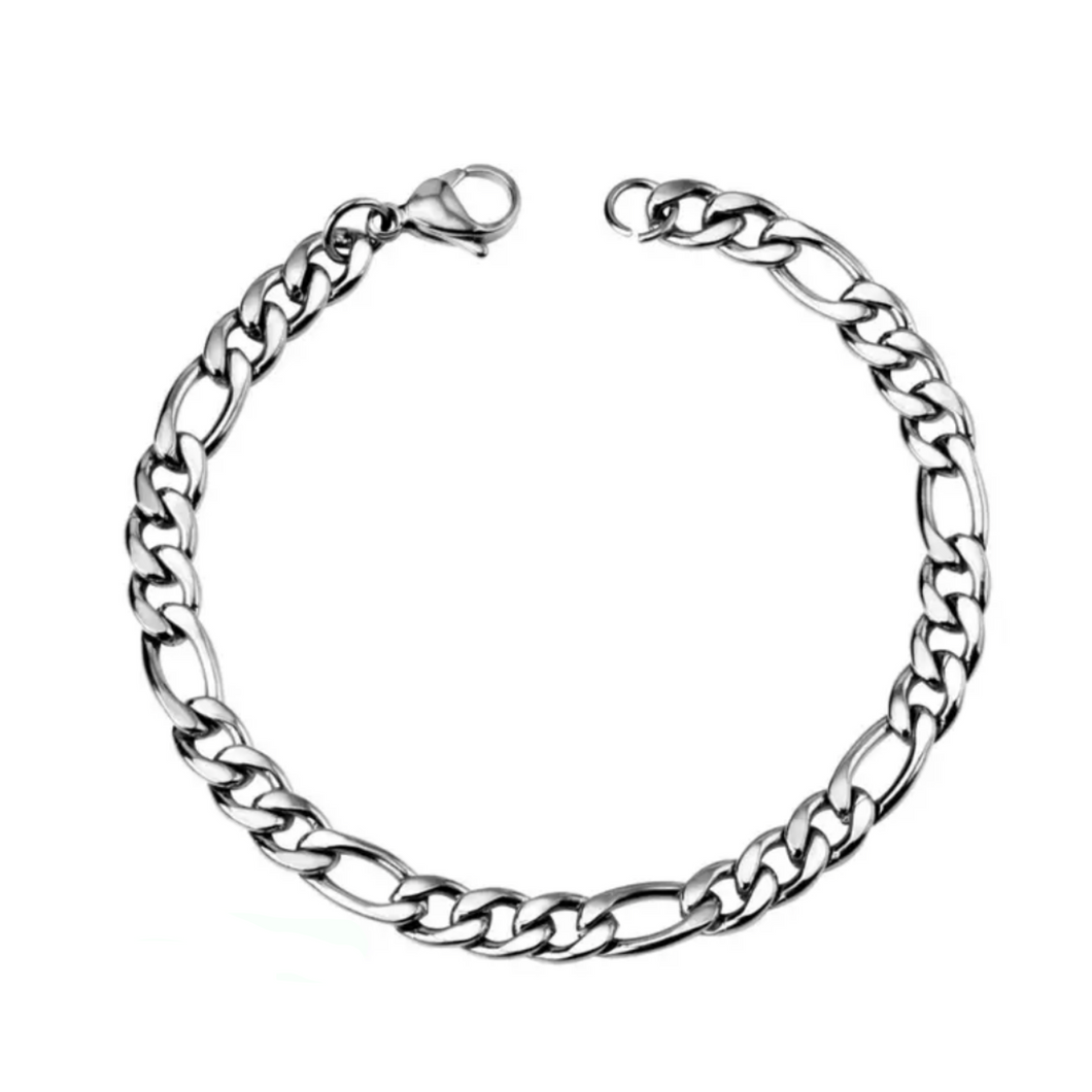 Figaro Chain Bracelet 7mm in White Gold