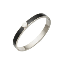 Load image into Gallery viewer, Black Enamel Bangle in White Gold