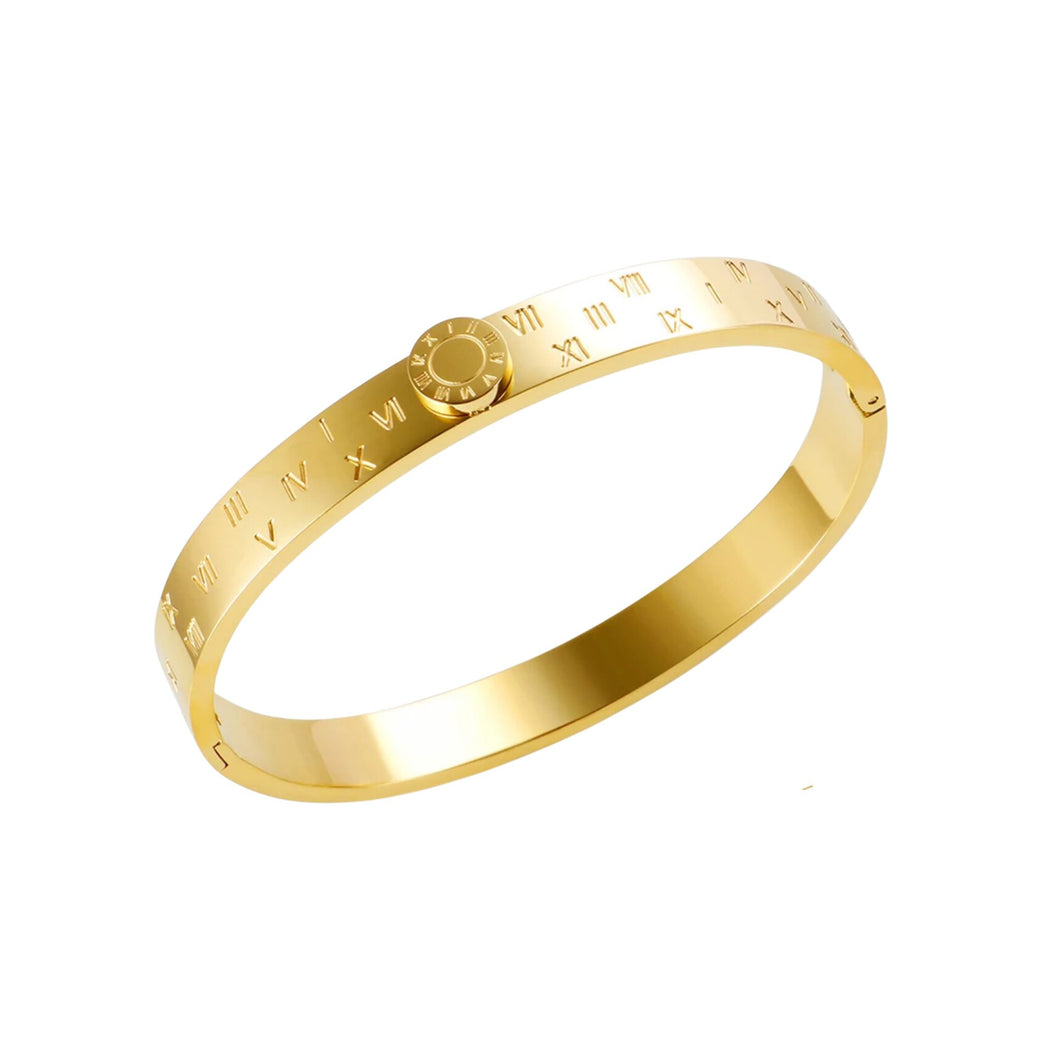 Roman Numeral Bangle in Gold