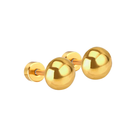 Half Ball Back Screw Stud Earrings in Gold