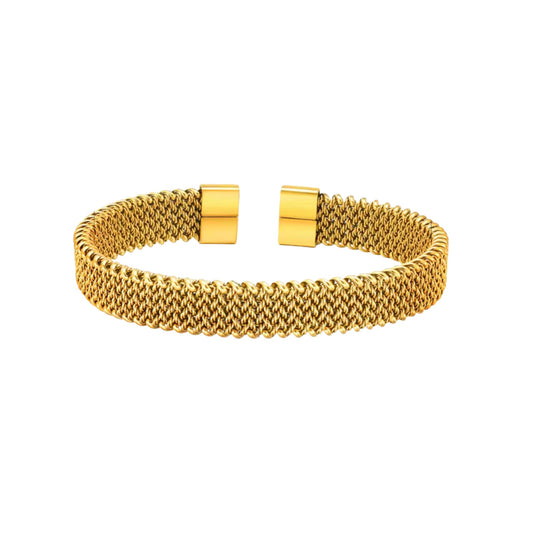 Mesh Chain Open Bangle in Gold