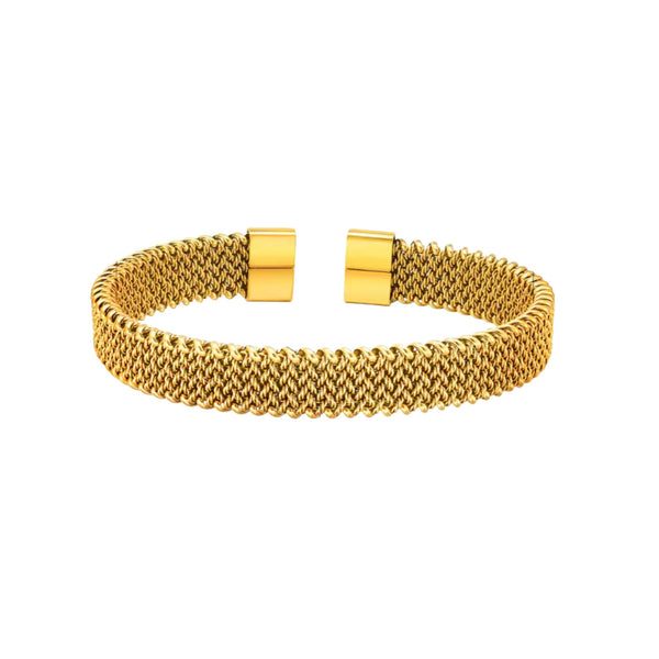 Mesh Chain Open Bangle in Gold