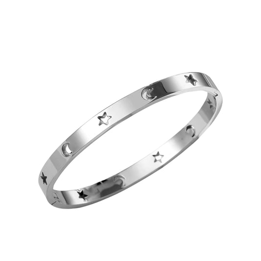 Moon & Star Bangle in White Gold