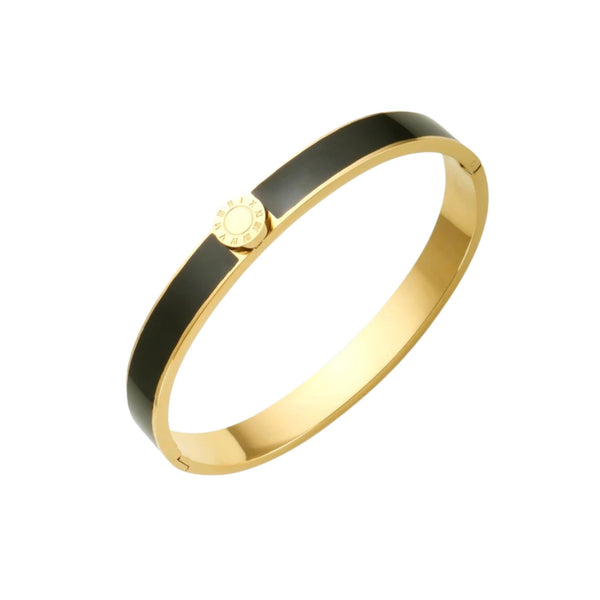 Black Enamel Bangle in Gold