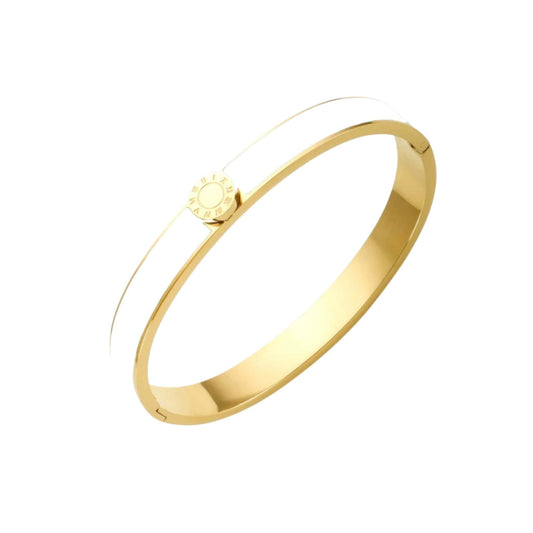White Enamel Bangle in Gold