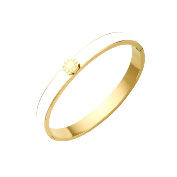 White Enamel Bangle in Gold