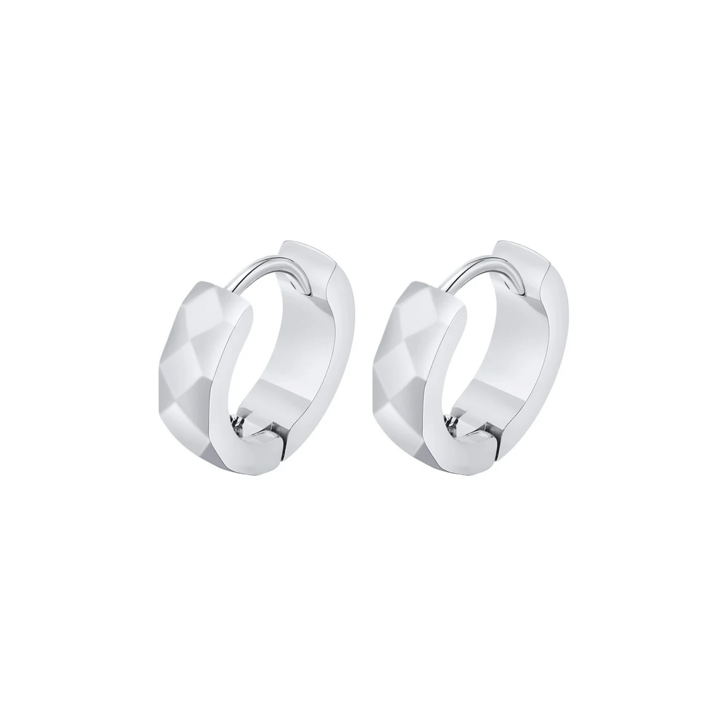 Geometric Huggie Earrings in White Gold