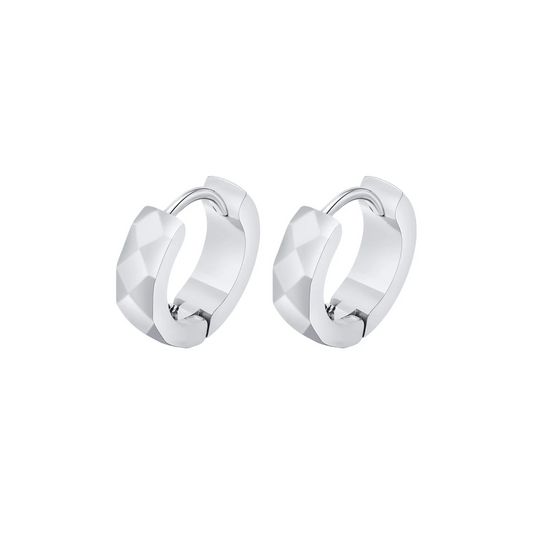 Geometric Huggie Earrings in White Gold