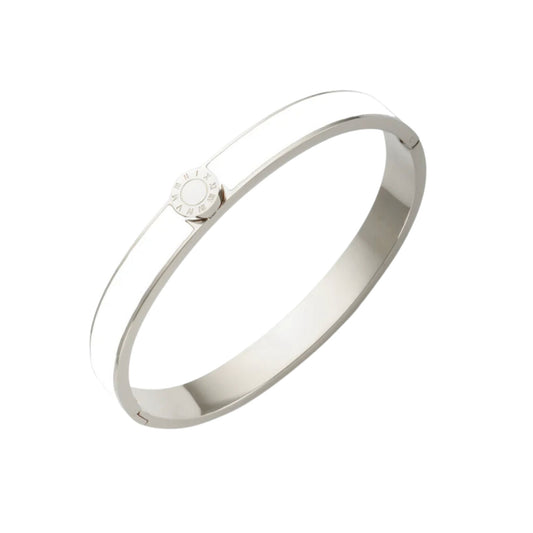 White Enamel Bangle in White Gold