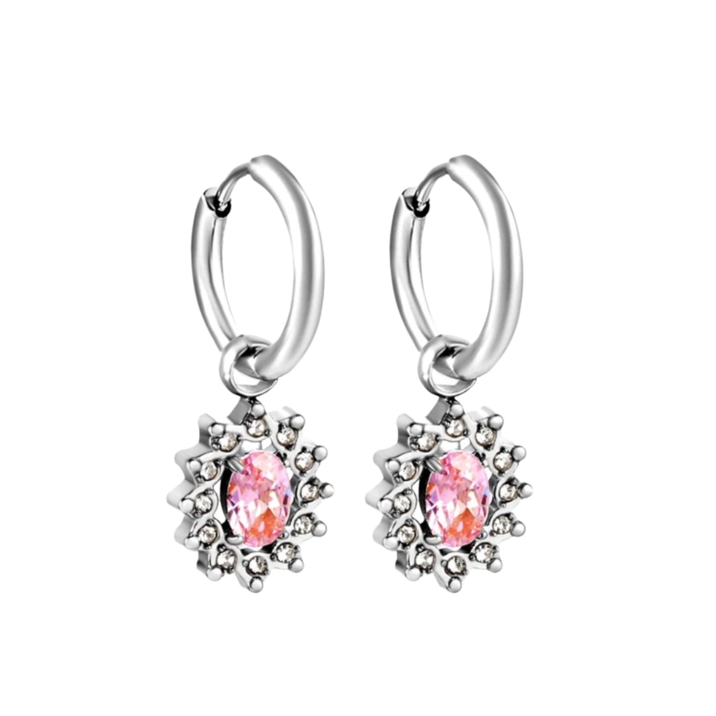 Viena CZ Hoop Earrings in White Gold - 5 Stone Colors