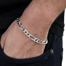 Load image into Gallery viewer, Figaro Chain Bracelet 7mm in White Gold