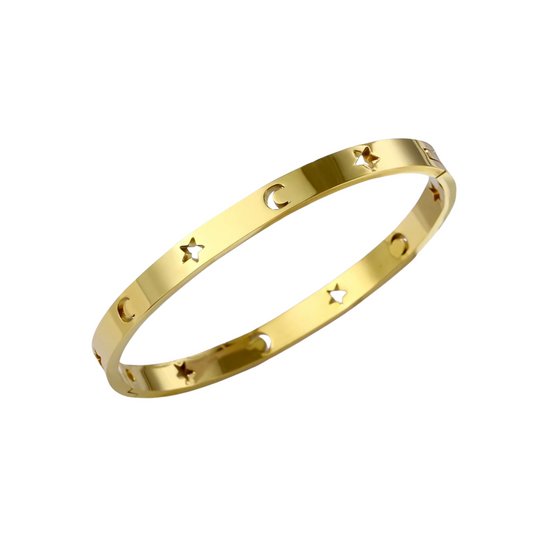 Moon & Star Bangle in Gold