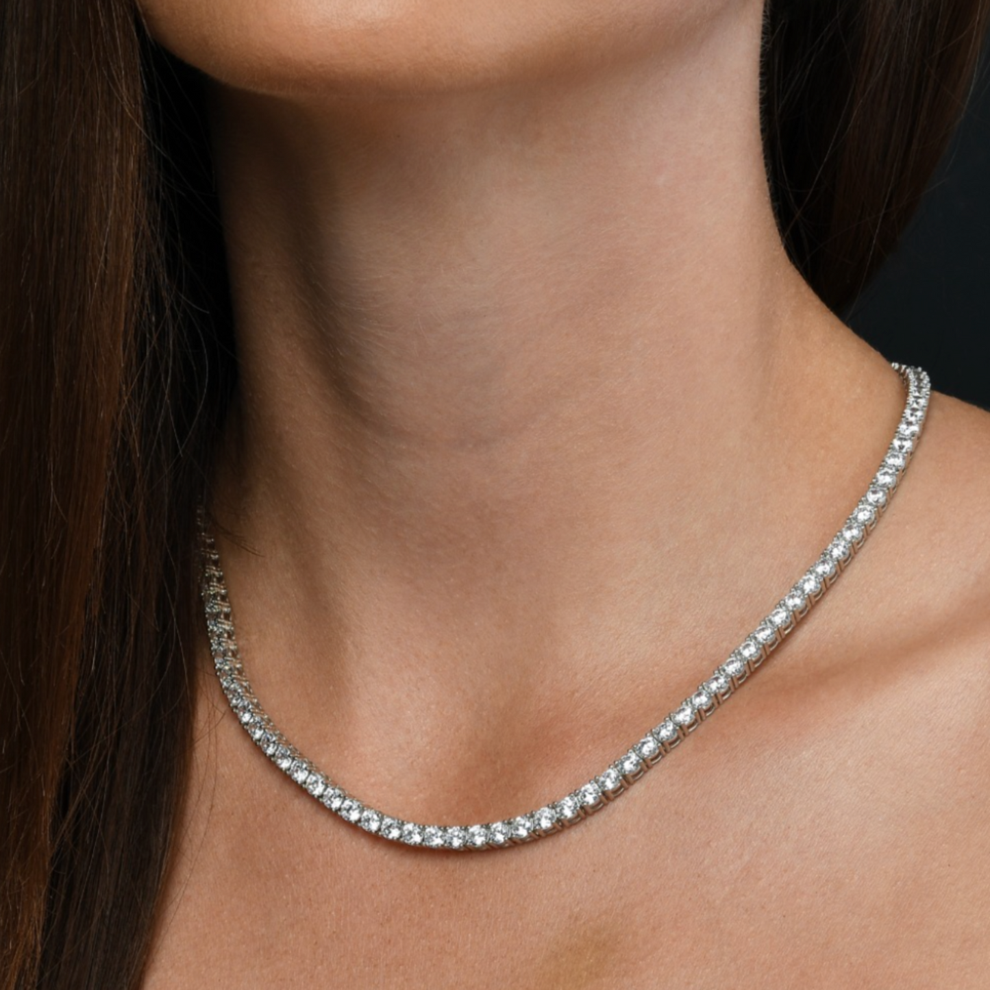 Blossom Tennis Chain Necklace in White Gold