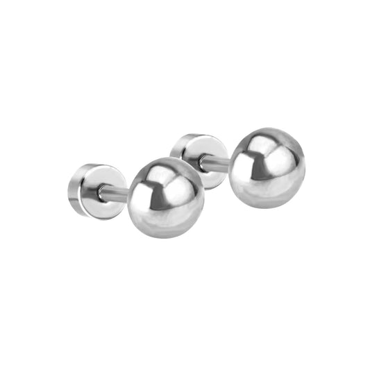 Half Ball Back Screw Stud Earrings in White Gold