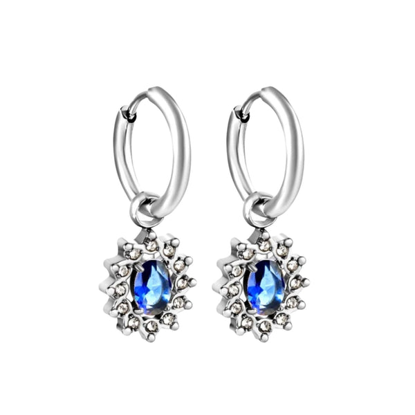 Viena CZ Hoop Earrings in White Gold - 5 Stone Colors