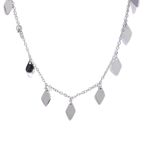 Rhombus Chain Drop Necklace in White Gold