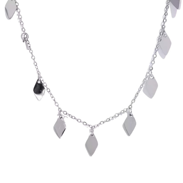 Rhombus Chain Drop Necklace in White Gold