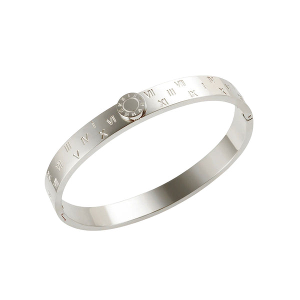Roman Numeral Bangle in White Gold