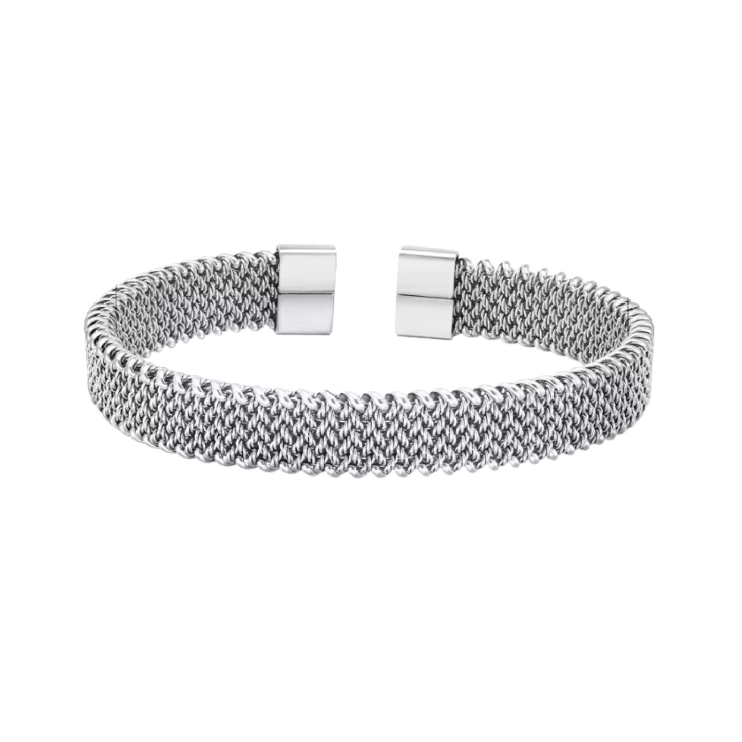 Mesh Chain Open Bangle in White Gold