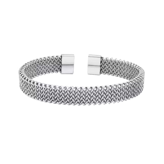 Mesh Chain Open Bangle in White Gold