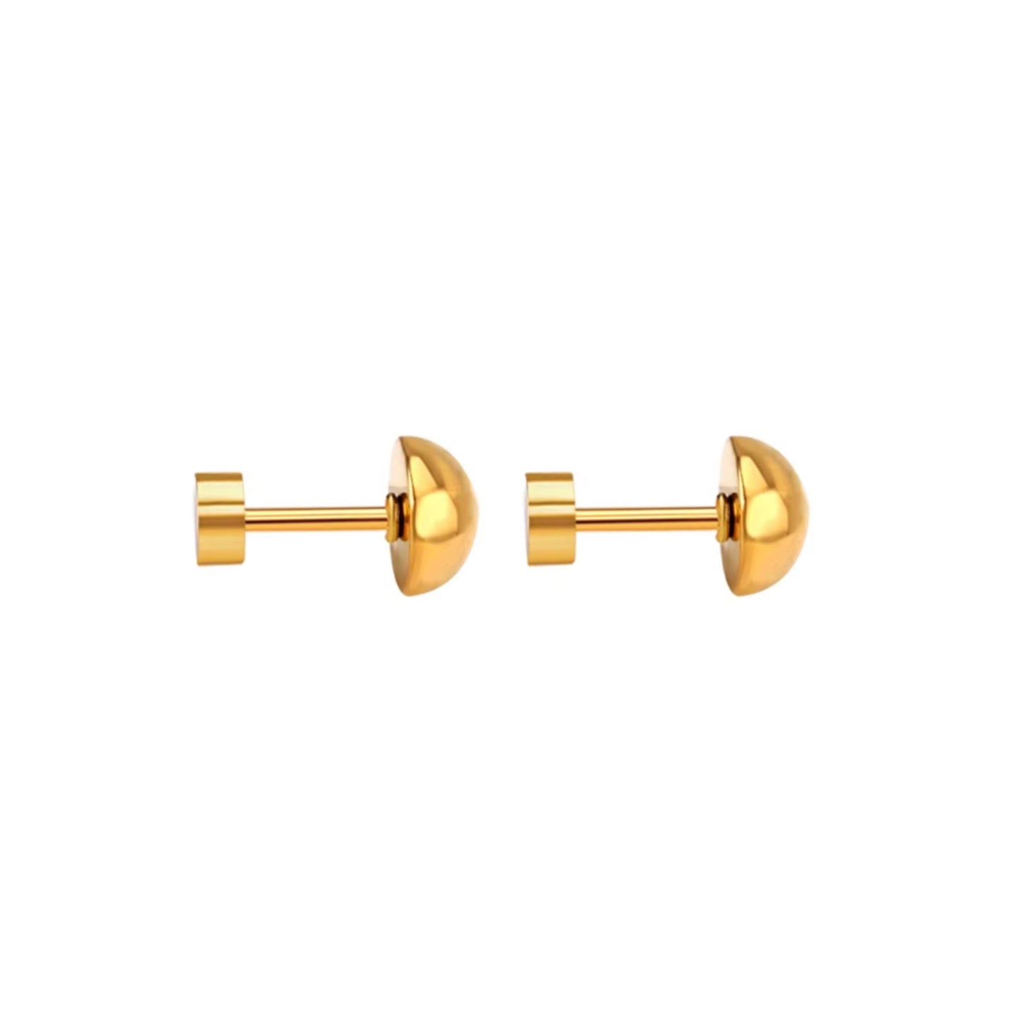 Half Ball Back Screw Stud Earrings in Gold
