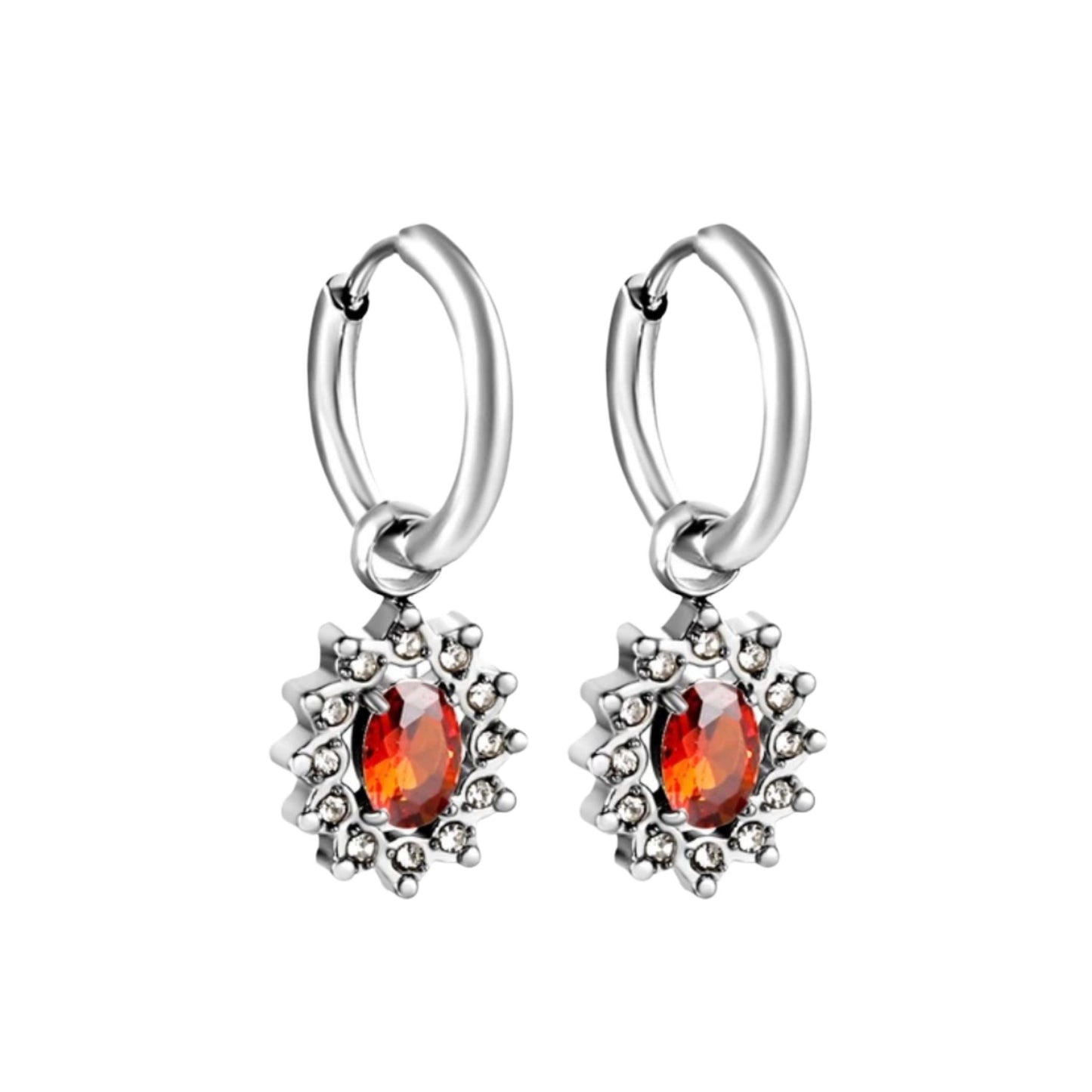Viena CZ Hoop Earrings in White Gold - 5 Stone Colors