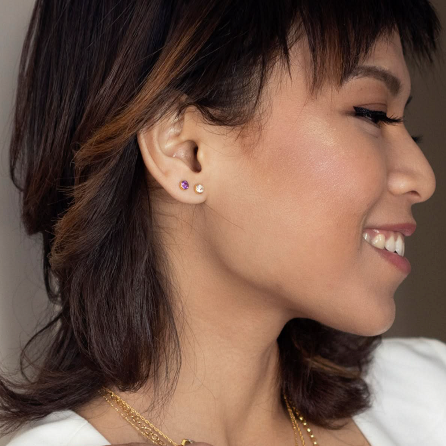 Small Stud Earrings in Gold - 12 Stone Colours