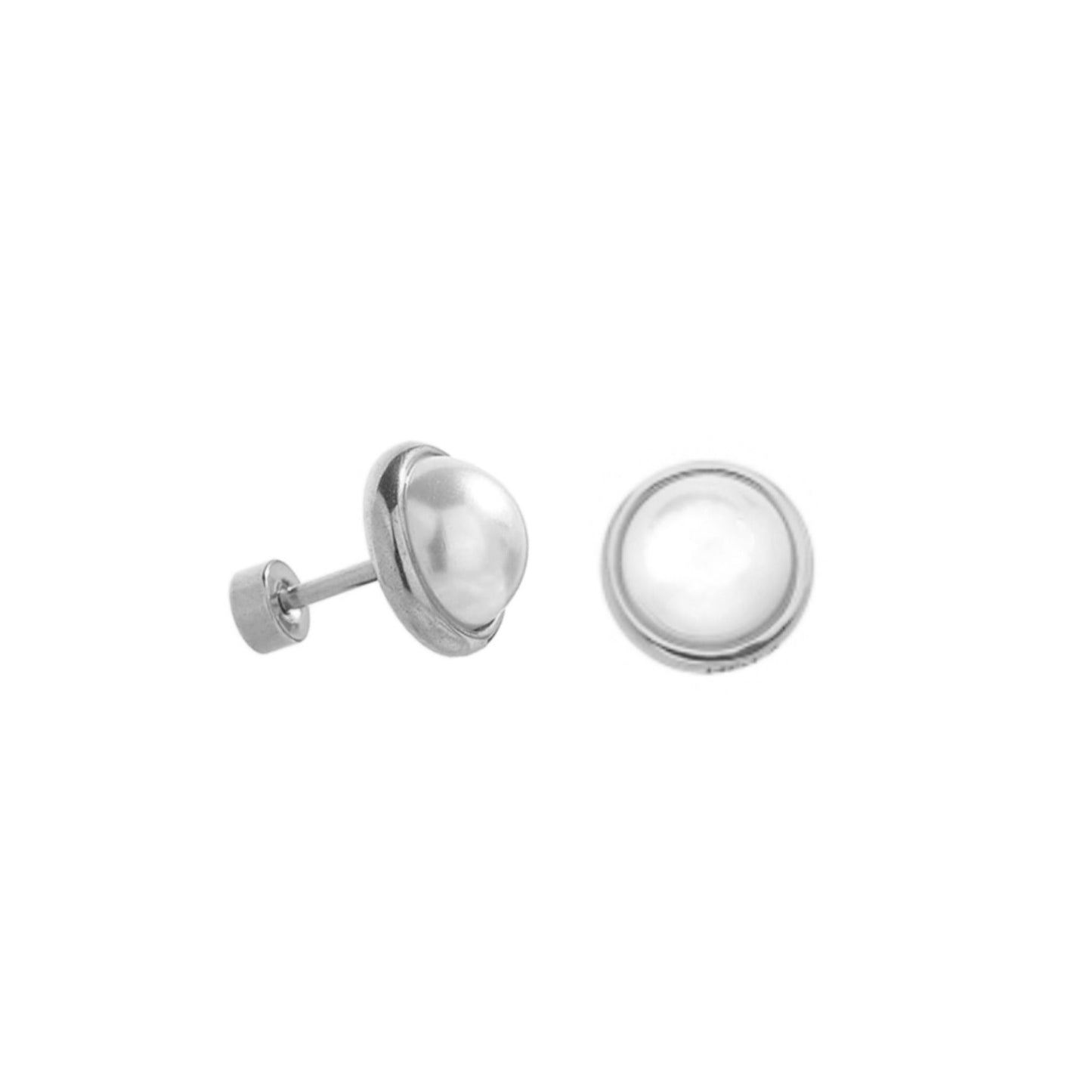 Mother of Pearl Screw Back Stud Earrings in White Gold