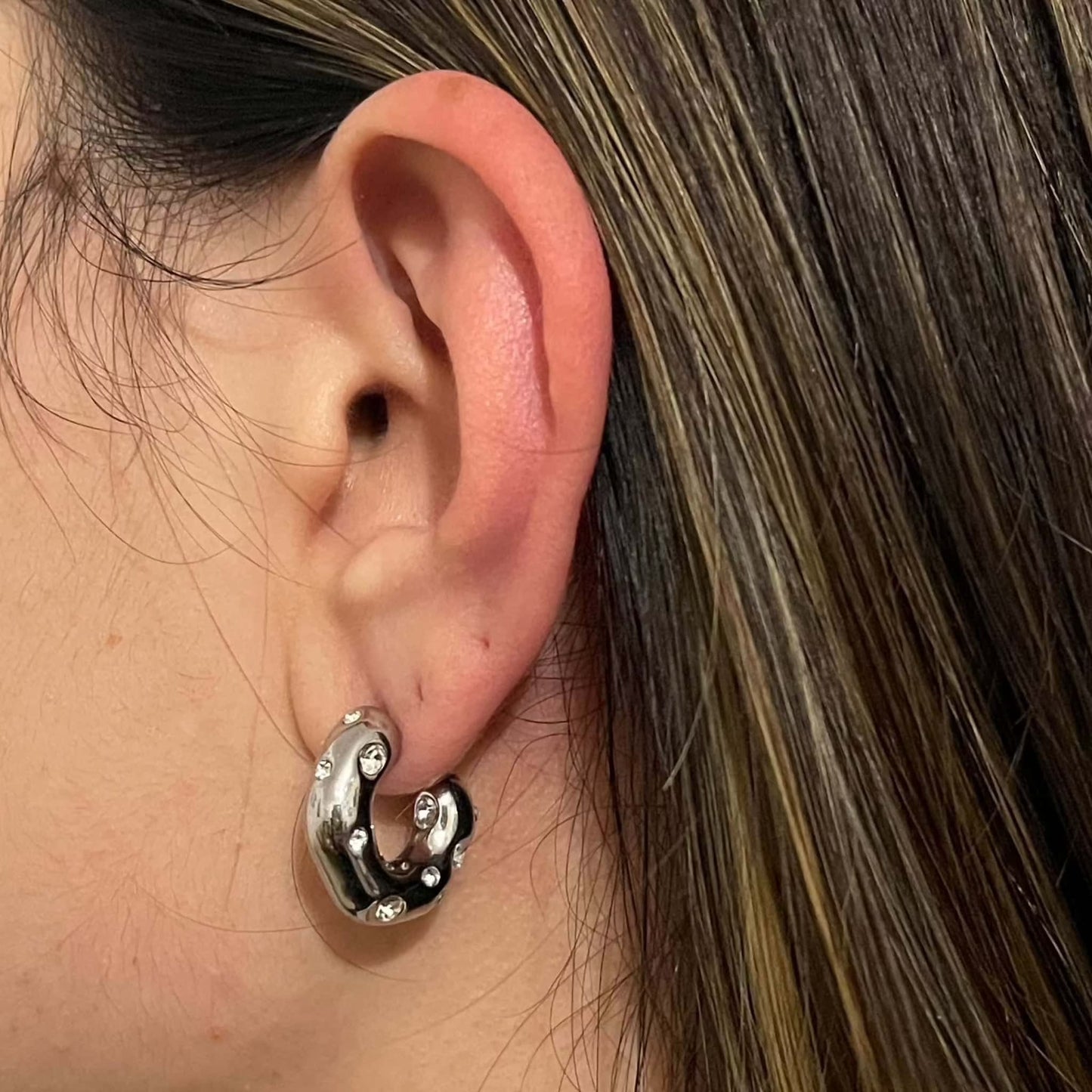 Madrid CZ Hoop Earrings in White Gold