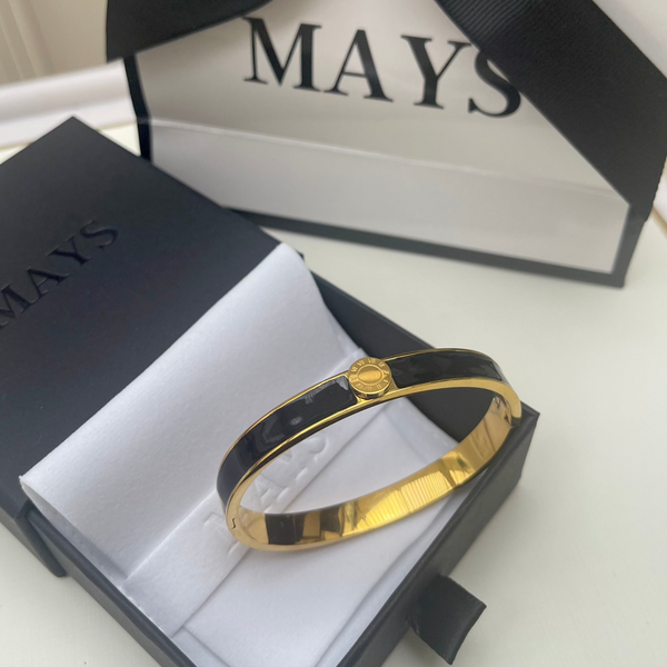 Black Enamel Bangle in Gold