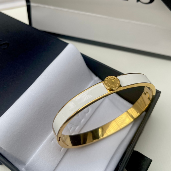 White Enamel Bangle in Gold