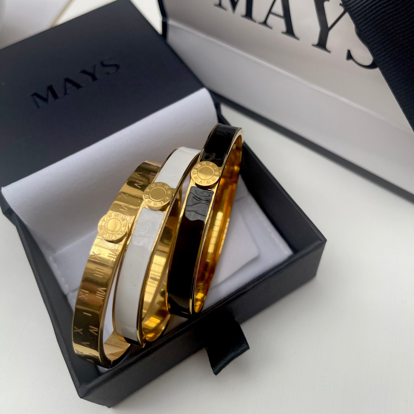 Black Enamel Bangle in Gold