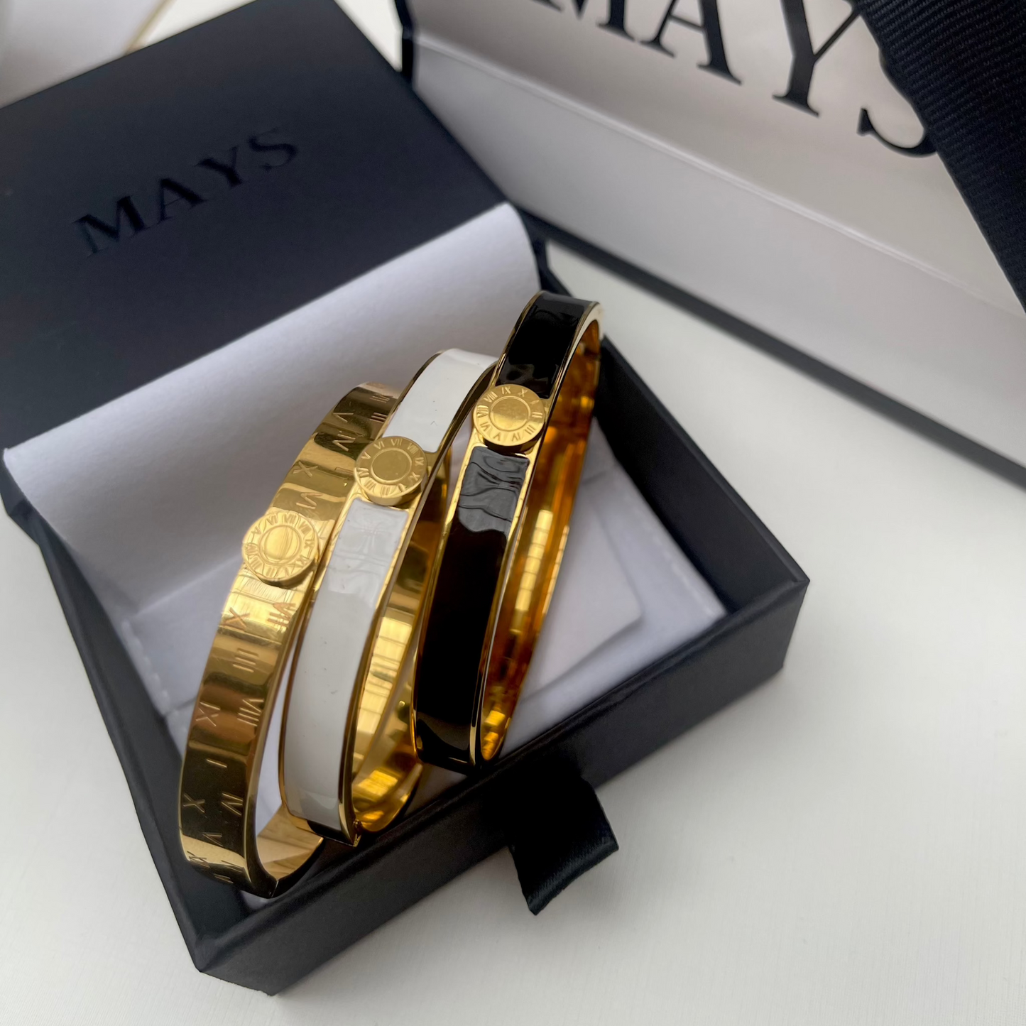 White Enamel Bangle in Gold