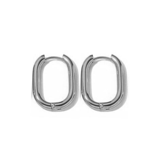 Onyx Rectangular Hoop Earrings in White Gold