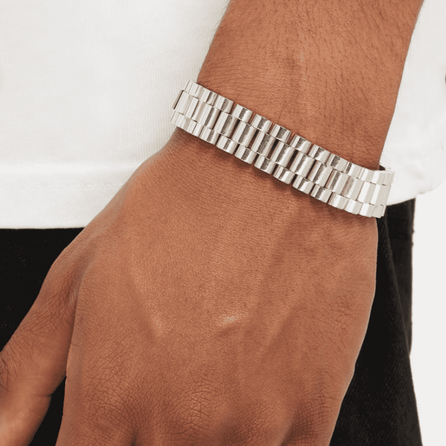 Watch Chain Bracelet 10mm in White Gold