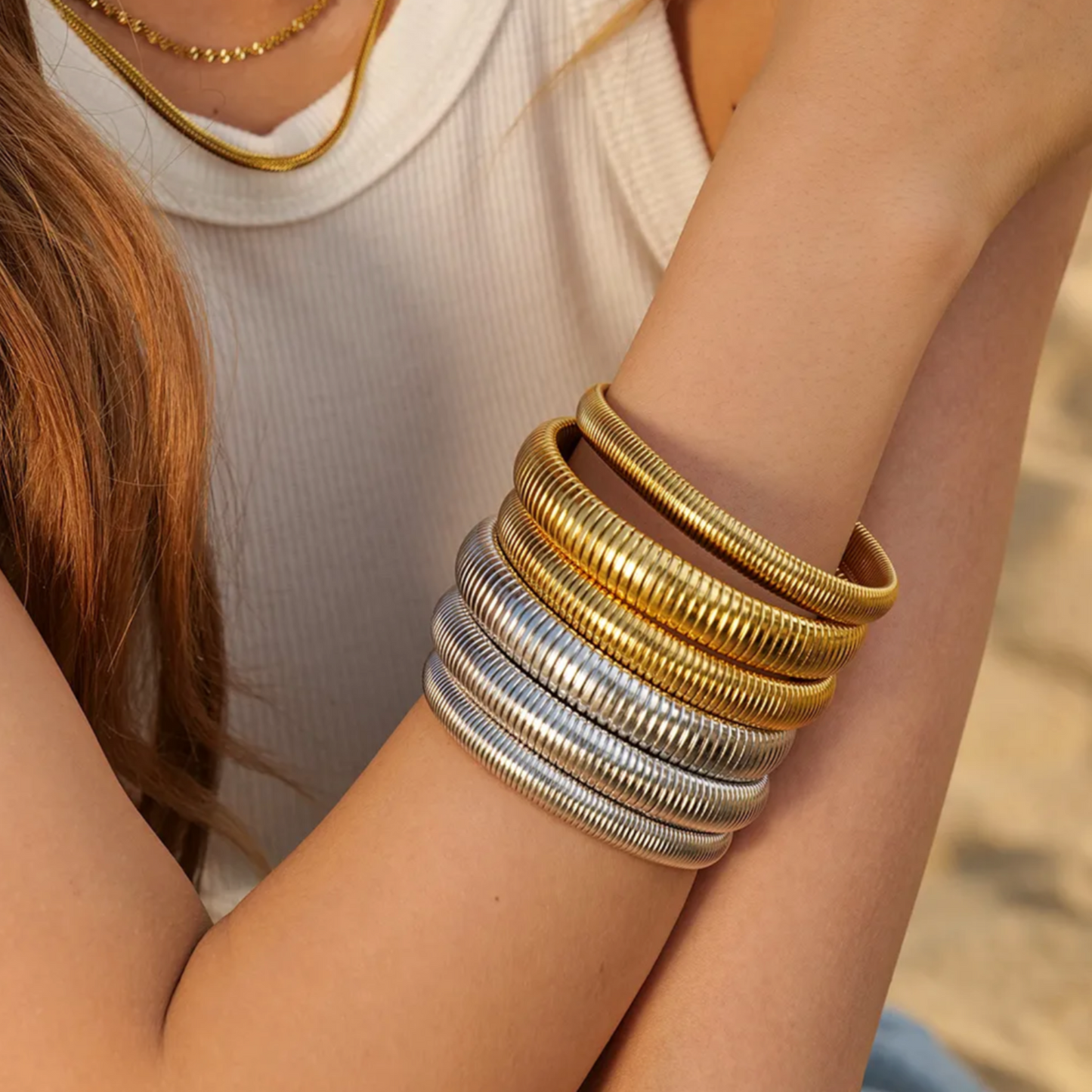 Stretchy Snake Bracelet in Gold - 10mm