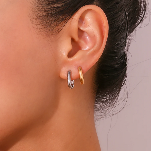 Rectangular Huggie Earrings in White Gold