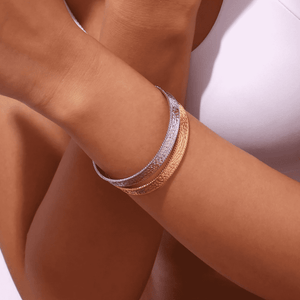 Lust Hammered Open Bangle - Silver Color - 10mm